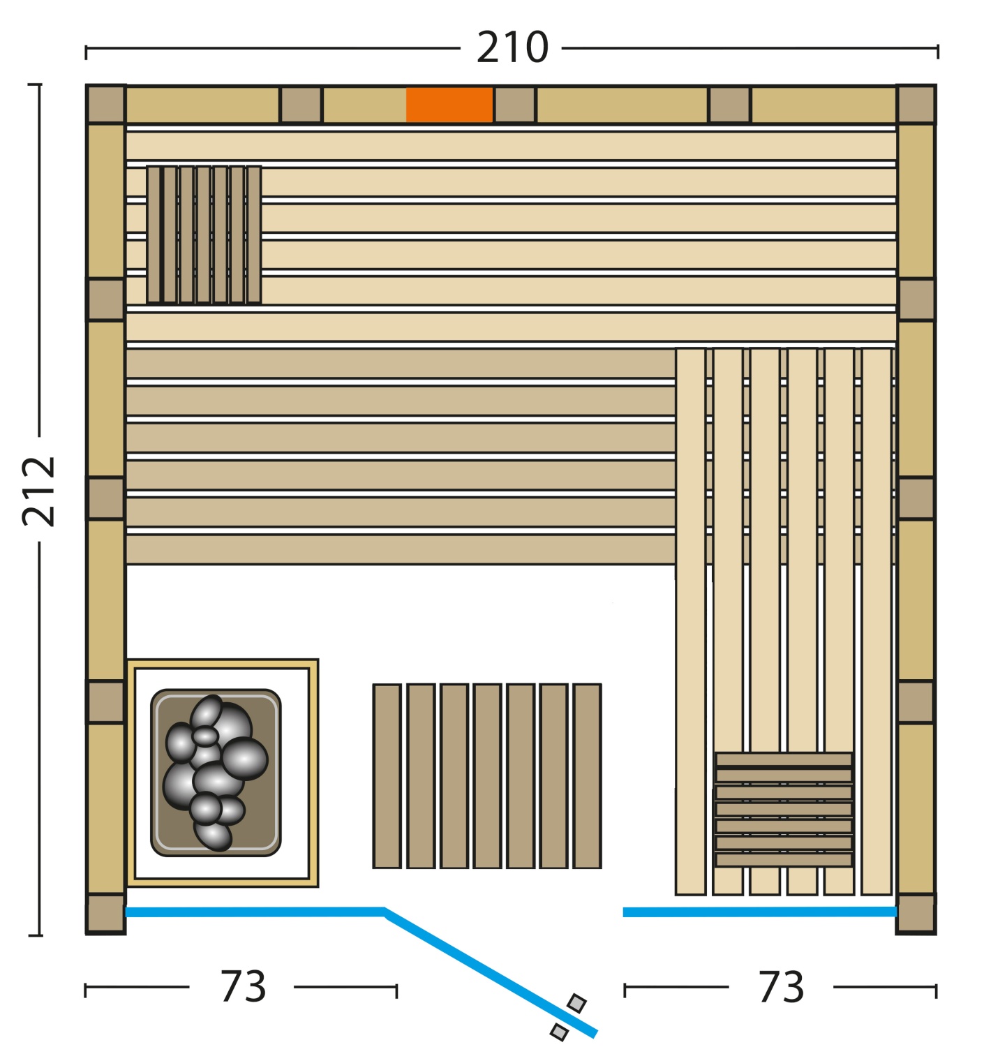 Kombisauna Solido Glas Complete - 210x212 cm, 40 mm Massivholzsauna mit Infrarot