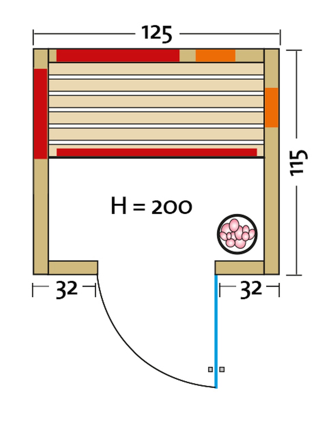 Infrarotkabine TrioSol Basel 125 - 125x115 cm, Eiche-Dekor