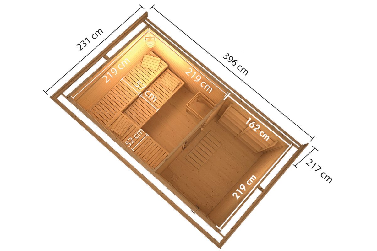 Karibu Saunahaus Hytti 6 -  396x231 cm, 38 mm naturbelassen | ohne Ofen