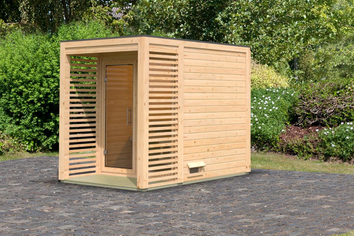 Karibu Saunahaus Angkor 1 - 191x276 cm, 38 mm Gartensauna naturbelassen | ohne Ofen