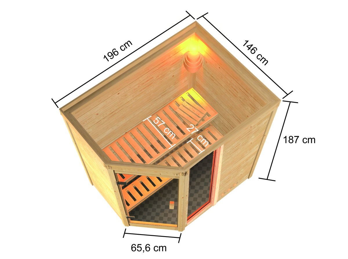 Karibu Sauna Jada - 196 x 146 cm, 38 mm Massivholzsauna | ohne Ofen