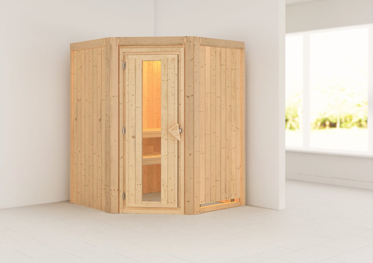 Karibu Plug & Play Sauna Nanja - 151x151 cm, 68 mm Systemsauna | Energiespartür | ohne Ofen