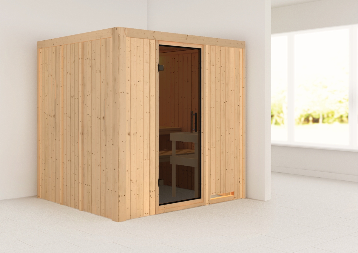 Karibu Sauna Sodin - 196x170 cm, 68 mm Systemsauna | Glastür graphit | ohne Ofen