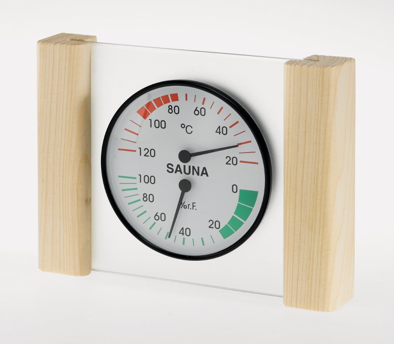 Klimamesser mit Glas/Holzrahmen in Fichte, Infraworld