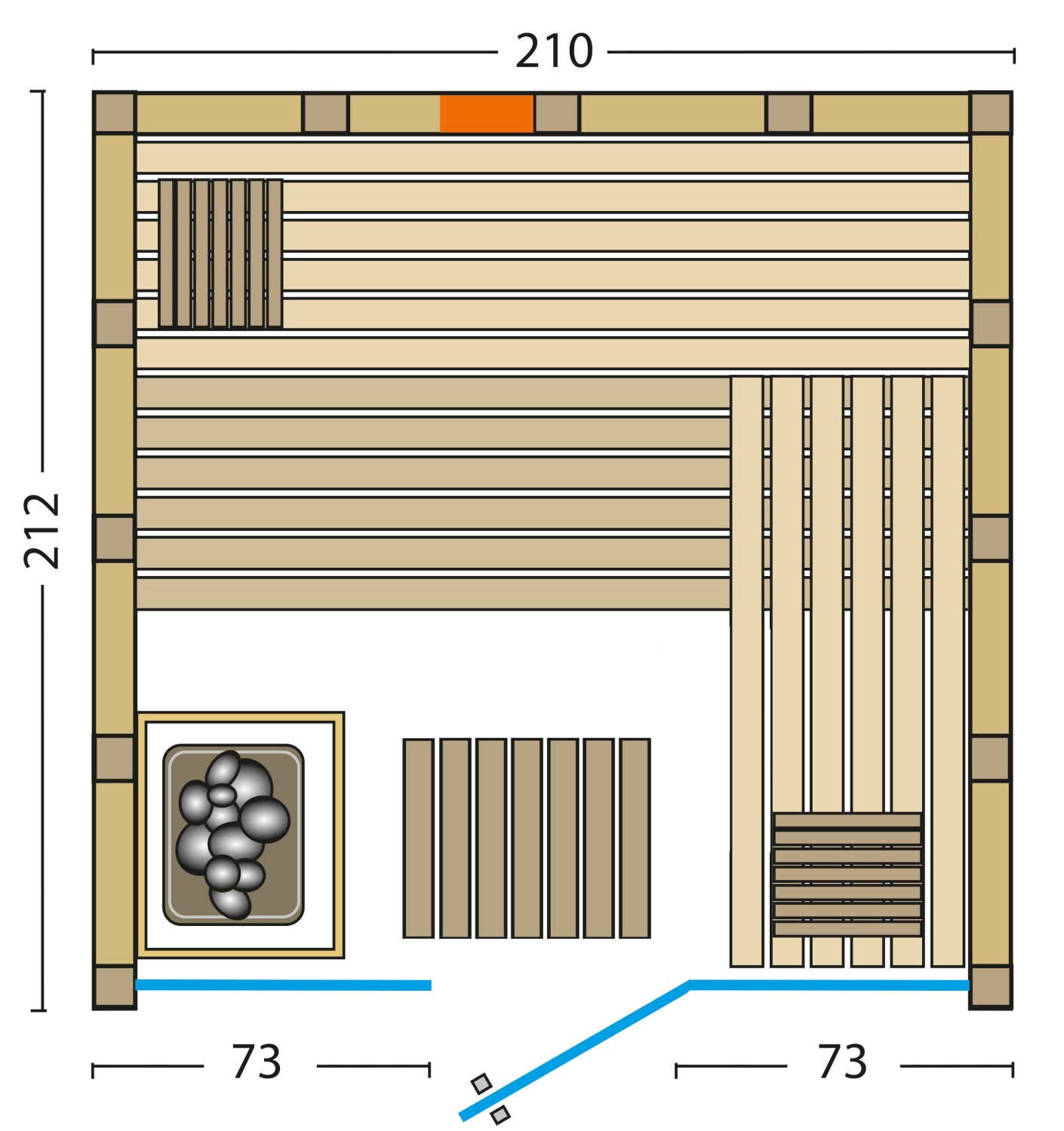 Kombisauna Solido Glas Complete - 210x212 cm, 40 mm Massivholzsauna mit Infrarot