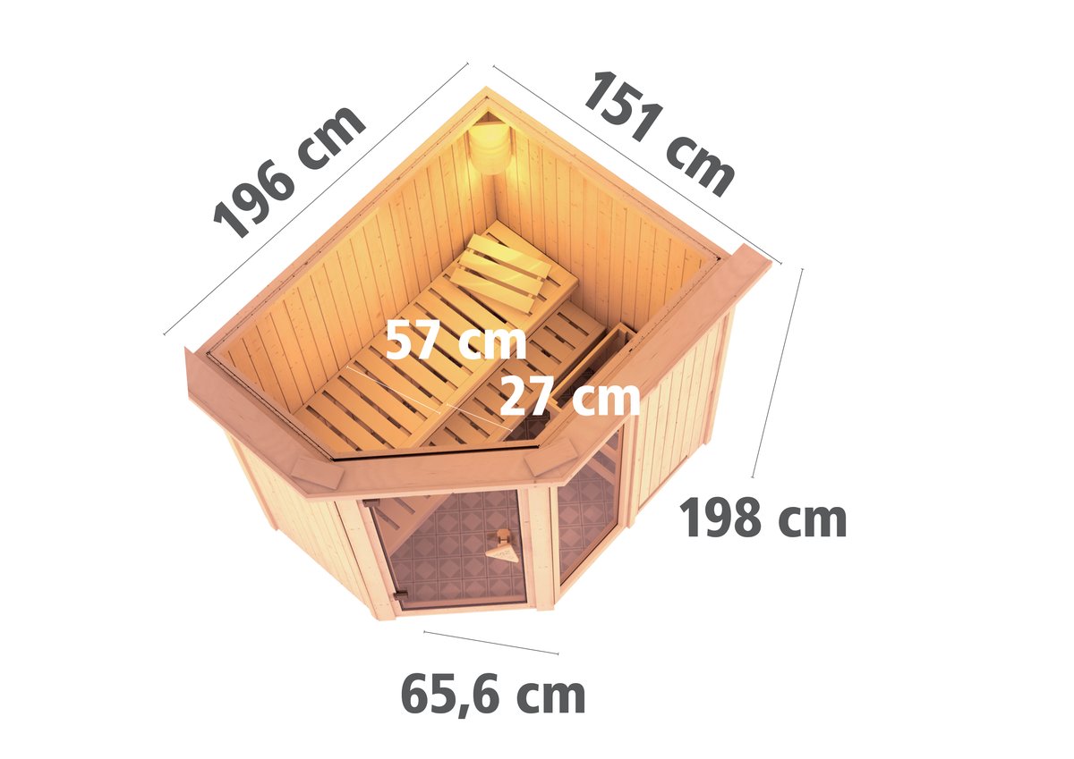 Karibu Sauna Fiona 1 - 196x151 cm, 68 mm Systemsauna "Exklusiv", ohne Kranz|ohne Ofen