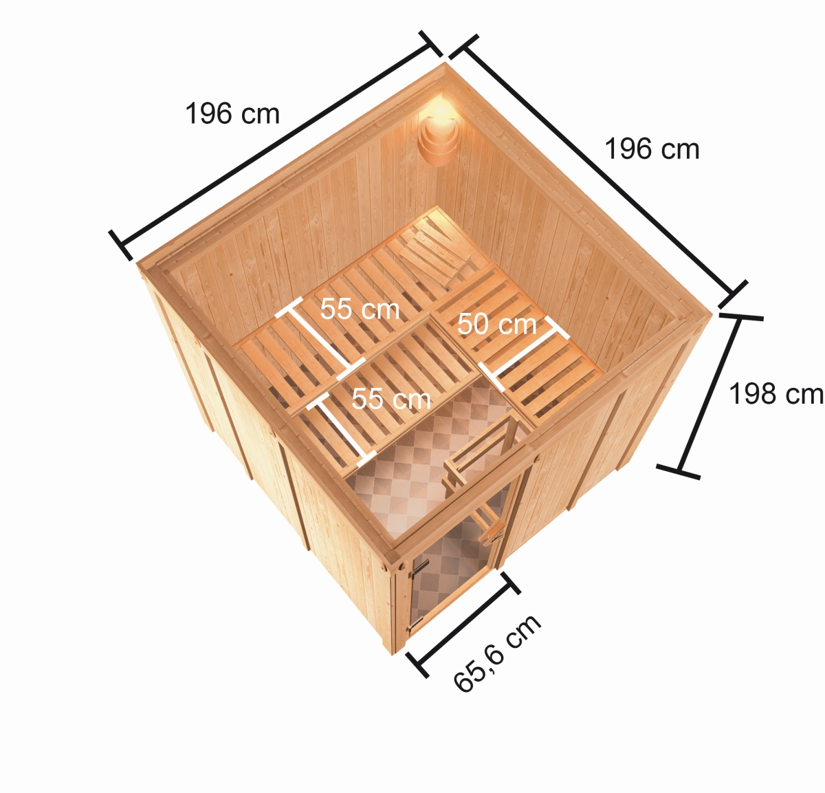 Karibu Sauna Oulu - 196 x 196 cm, 68 mm Systemsauna | ohne Ofen