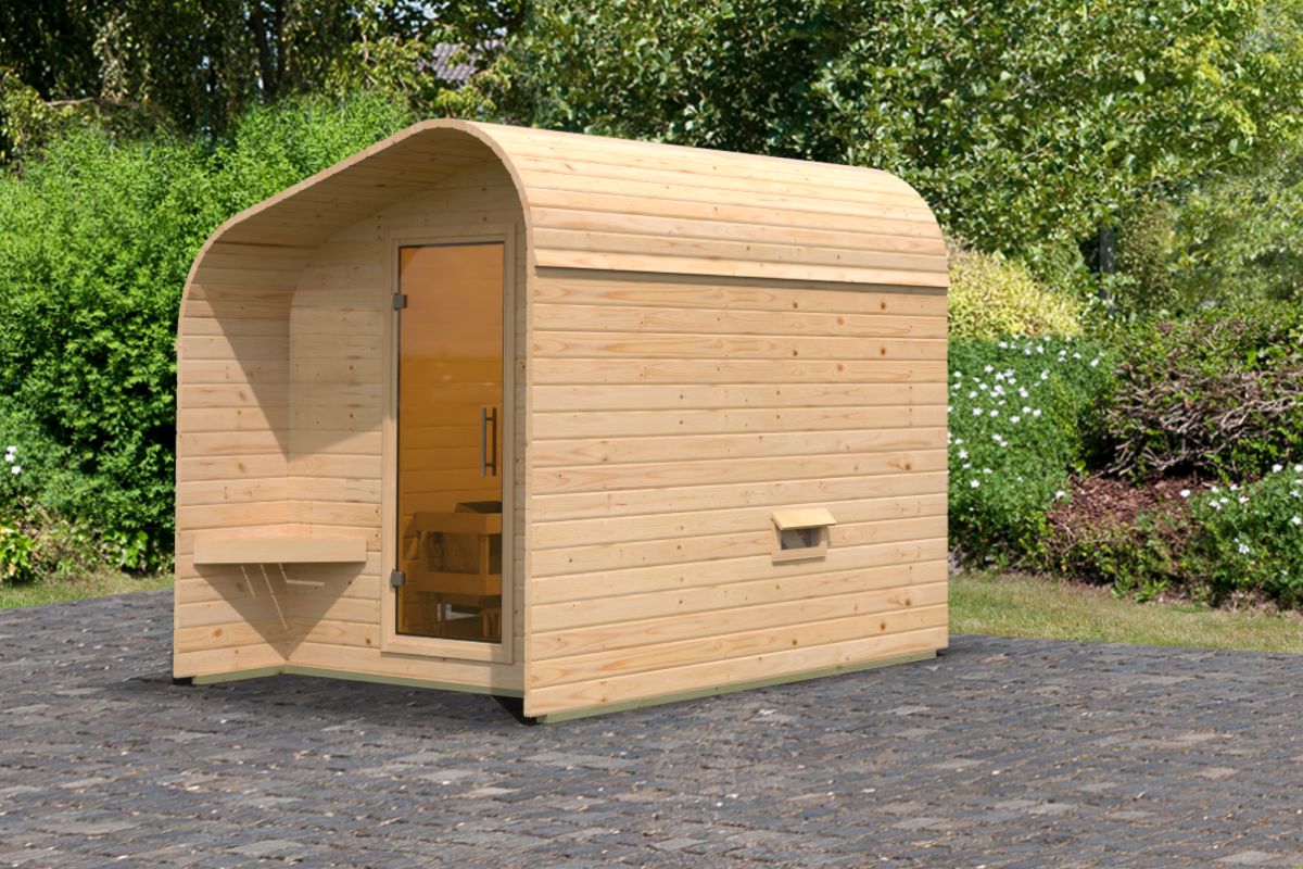 Sauna-Fasshaus 2 asymmetrisch - 219x295 cm, 38 mm Saunahaus | ohne Ofen