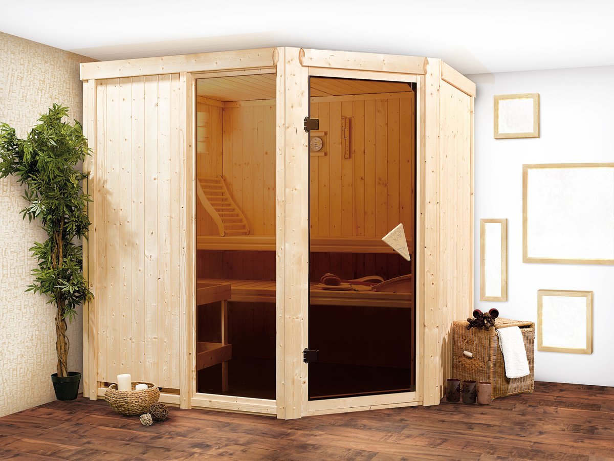 Karibu Sauna Fiona 2 - 196x170 cm, 68 mm Systemsauna "Exklusiv", ohne Kranz|ohne Ofen