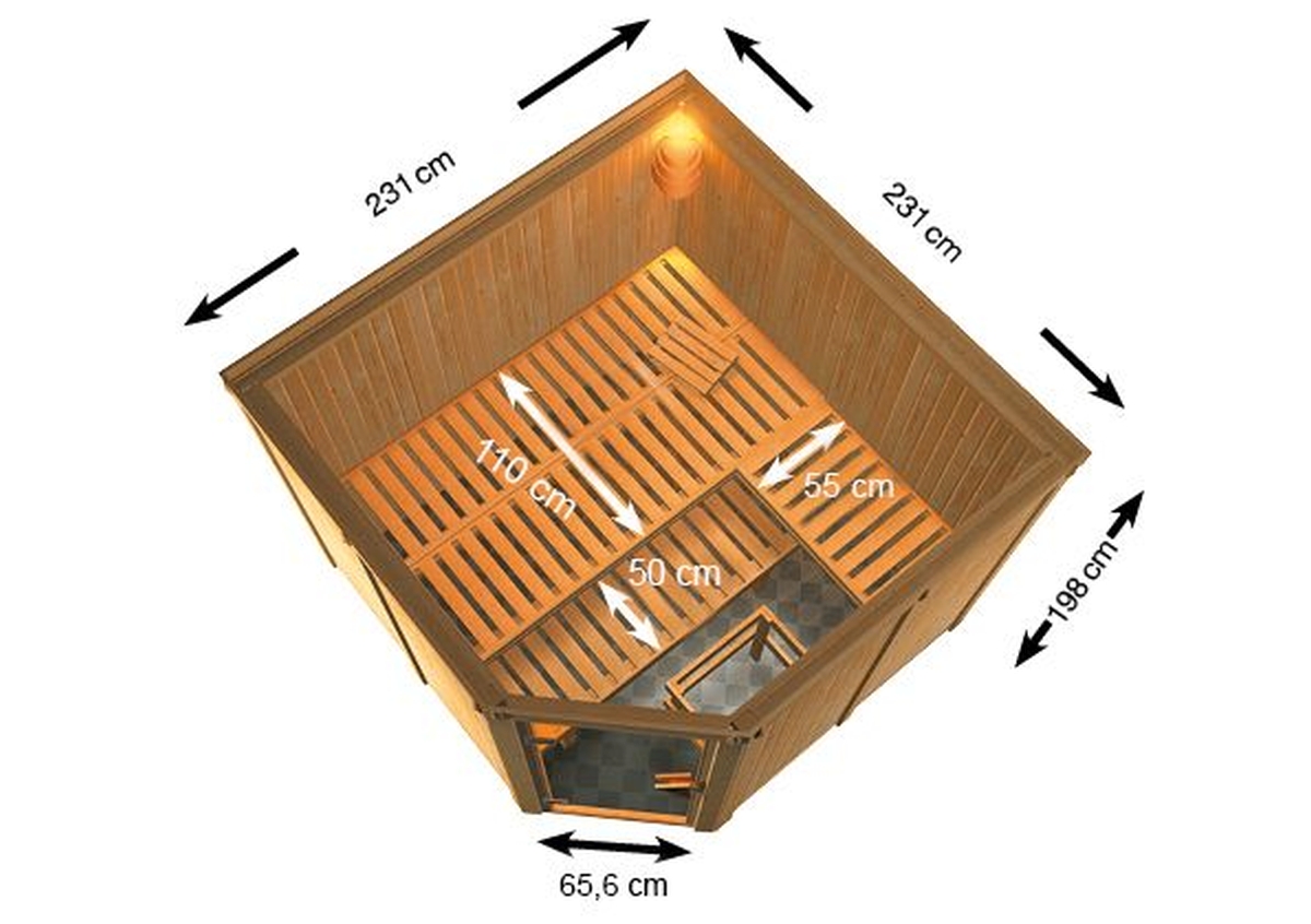 Karibu Sauna Ystad - 231 x 231 cm, 68 mm Systemsauna | ohne Ofen