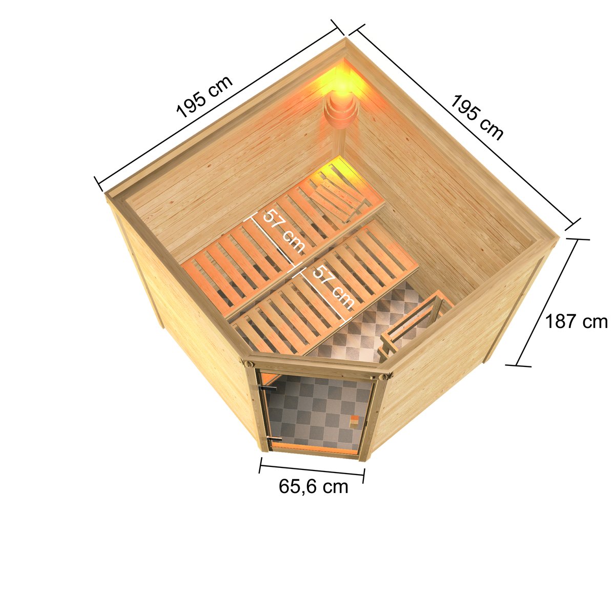 Karibu Sauna Tilda - 195 x 195 cm, 38 mm Massivholz-Niedrigsauna | ohne Ofen