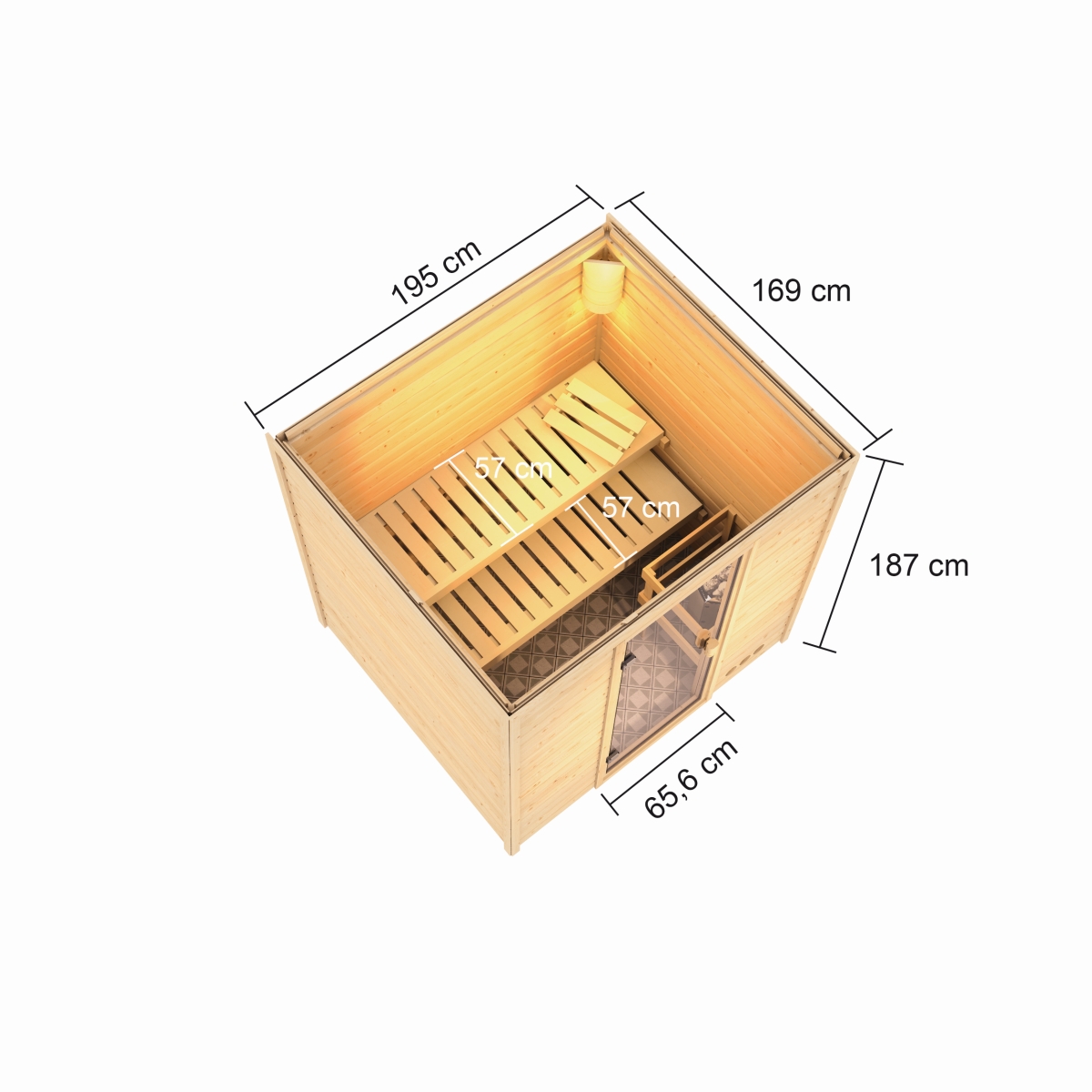 Karibu Sauna Adelina - 195 x 169 cm, 38 mm Niedrigsauna | ohne Ofen