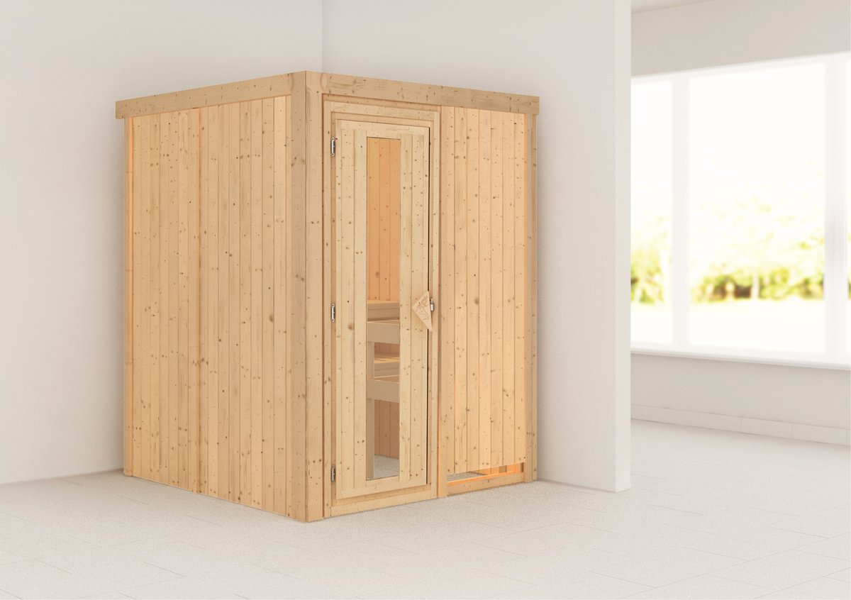 Karibu Sauna Norin - 151x151 cm, 68 mm Systemsauna | Energiespartür | ohne Saunaofen