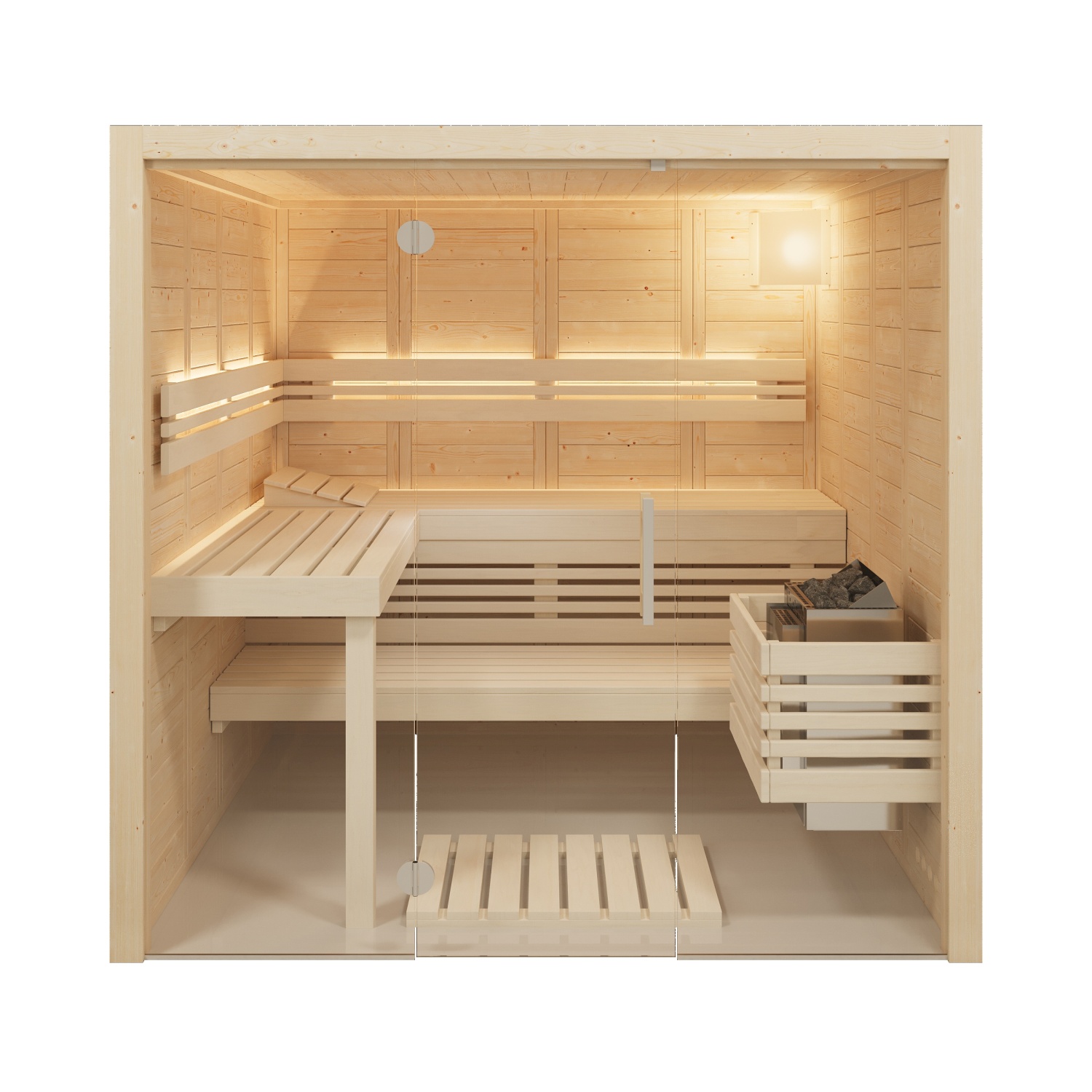 Infraworld Sauna Solido Glas 212 - 210x212 cm, 40 mm Massivholzsauna