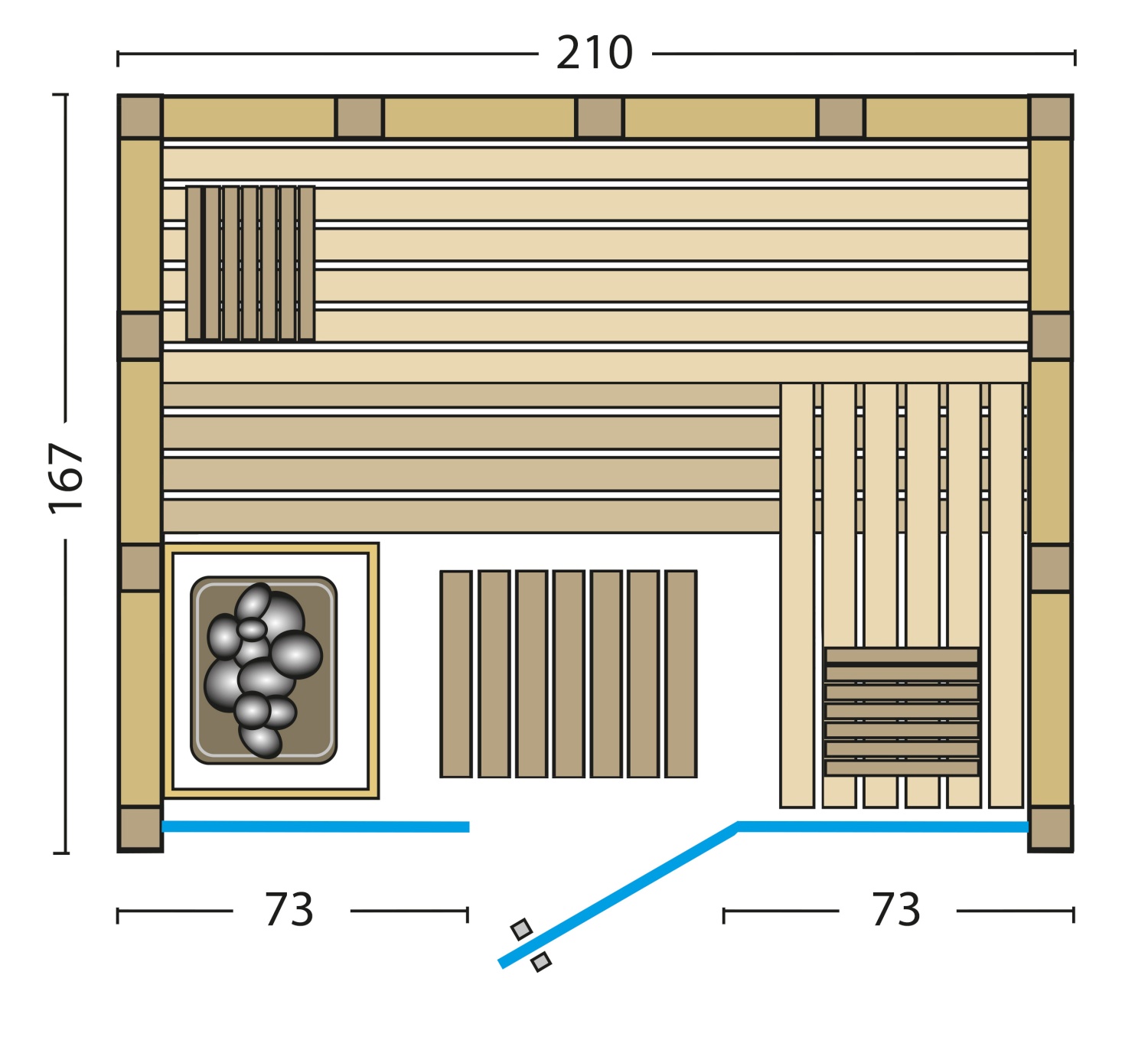 Infraworld Sauna Solido Glas 167 - 210x167 cm, 40 mm Massivholzsauna