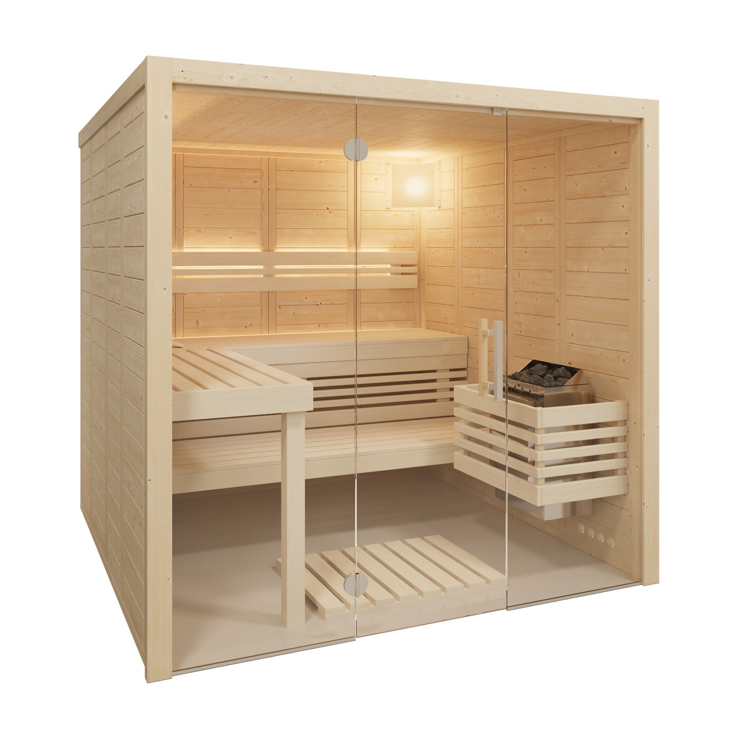 Infraworld Sauna Solido Glas 212 - 210x212 cm, 40 mm Massivholzsauna