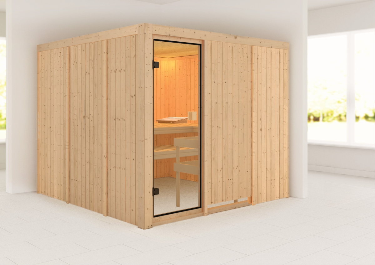 Karibu Sauna Arvika - 231 x 231 cm, 68 mm Systemsauna, ohne Ofen