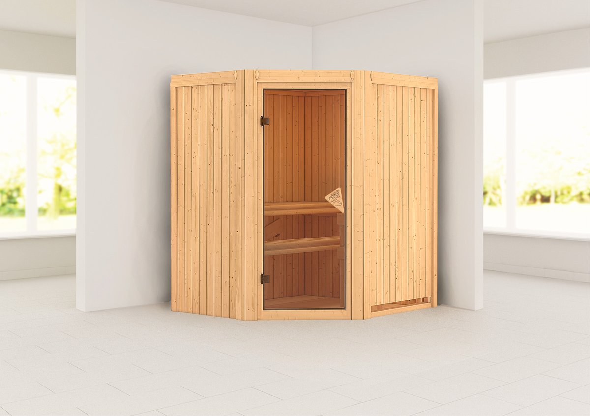 Karibu Sauna Taurin - 170x151 cm, 68 mm Systemsauna | Glastür bronziert | ohne Ofen