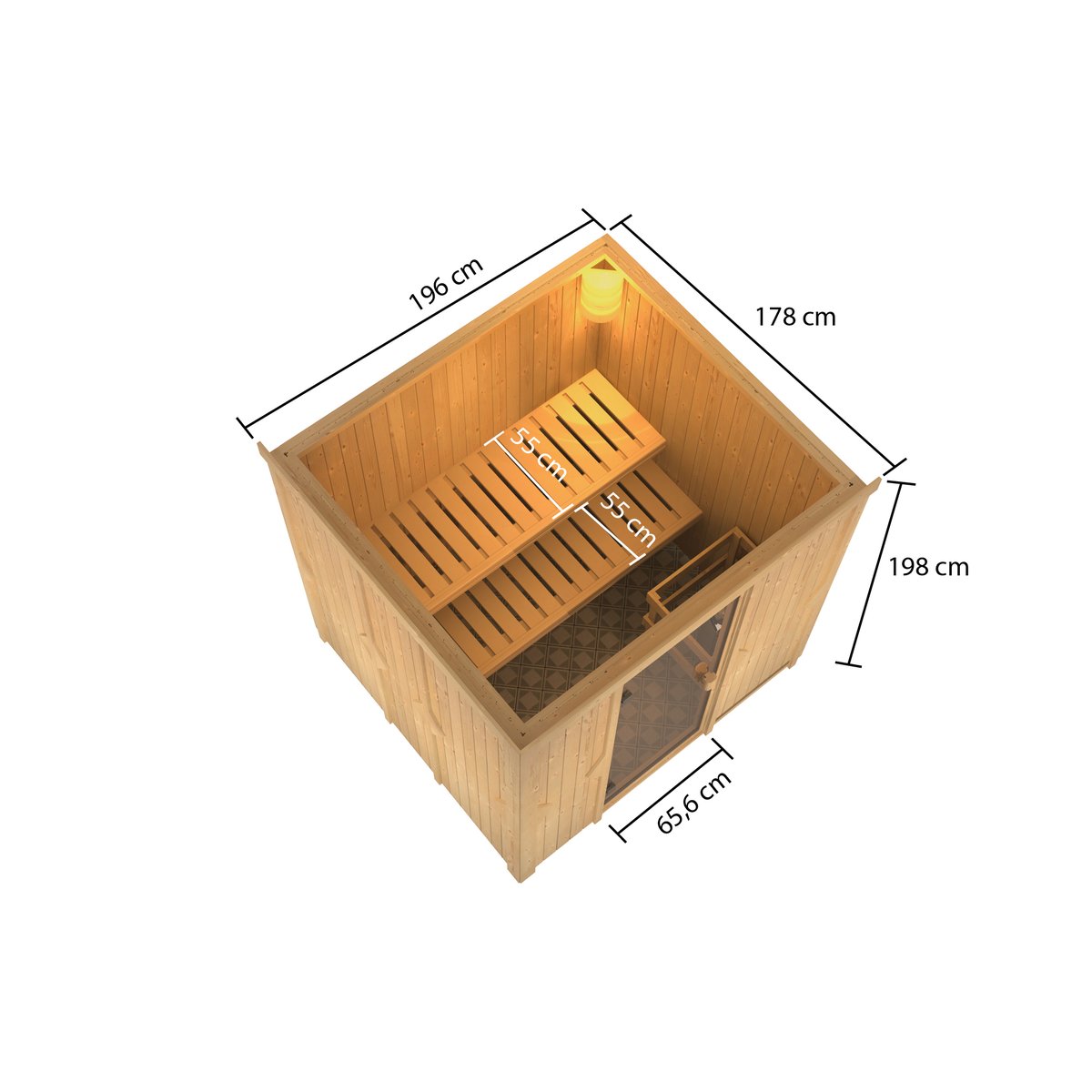 Karibu Sauna Tromsö - 196 x 178 cm, 68 mm Systemsauna | ohne Ofen