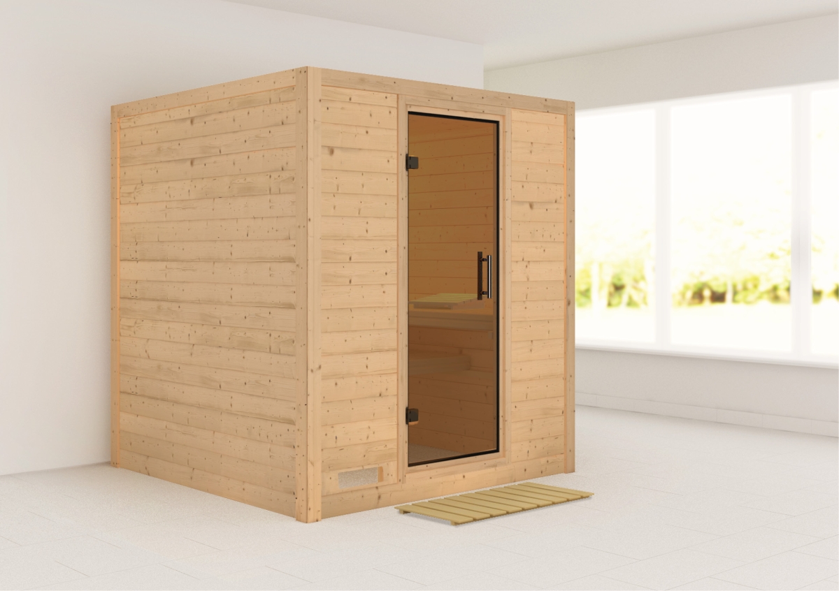 Karibu Sauna Mojave - 196x196 cm, 38 mm "Comfort", Glastür graphit | ohne Ofen