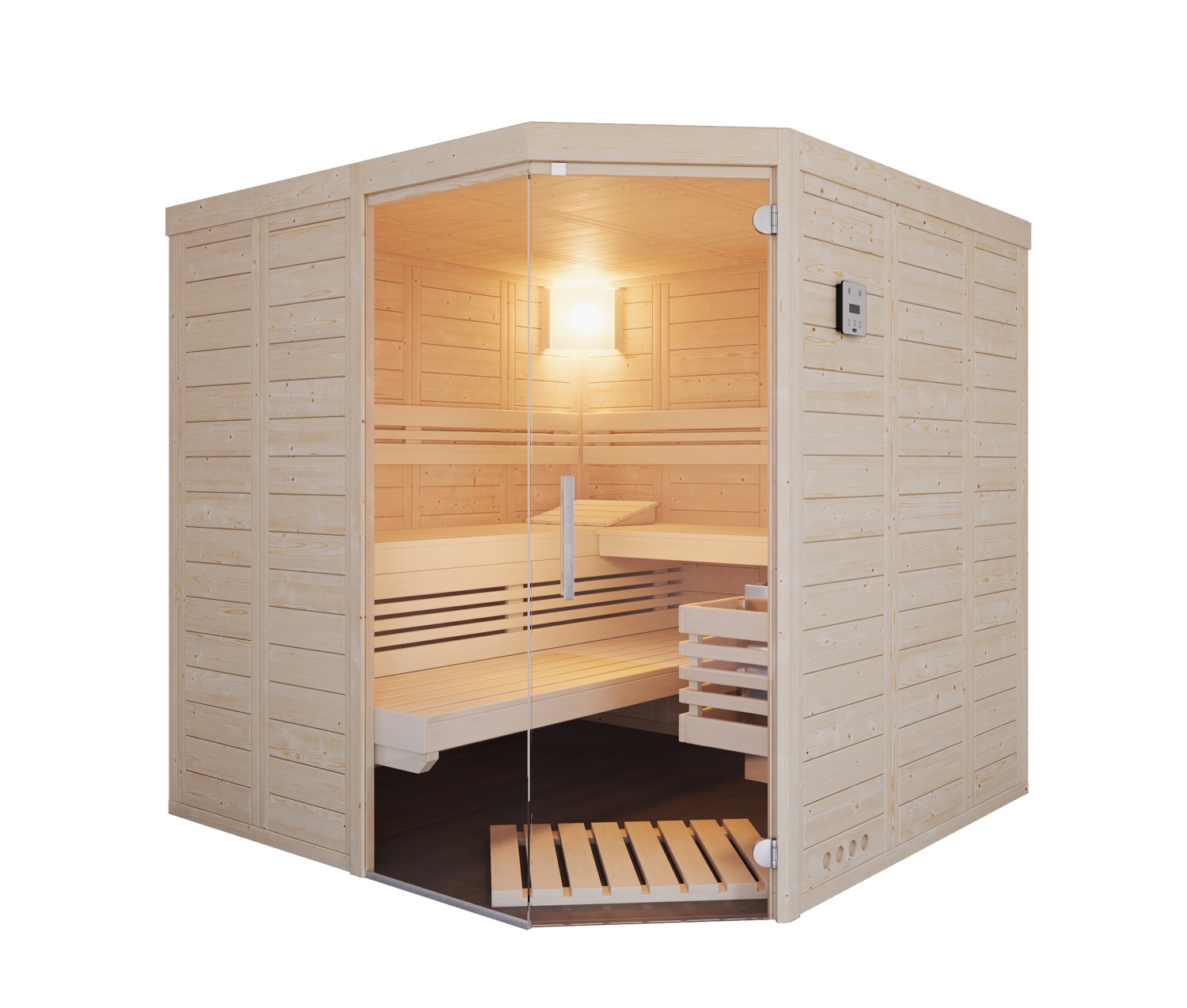 Infraworld Sauna Solido 209 Ecke - 209x209 cm, 40 mm Massivholzsauna