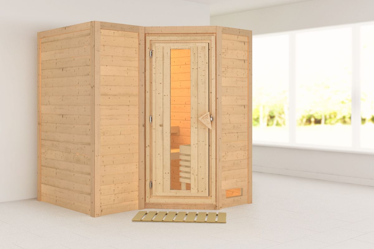 Karibu Sauna Sahib 1 - 193x184 cm, 38 mm Massivholz | Energiespartür | ohne Ofen