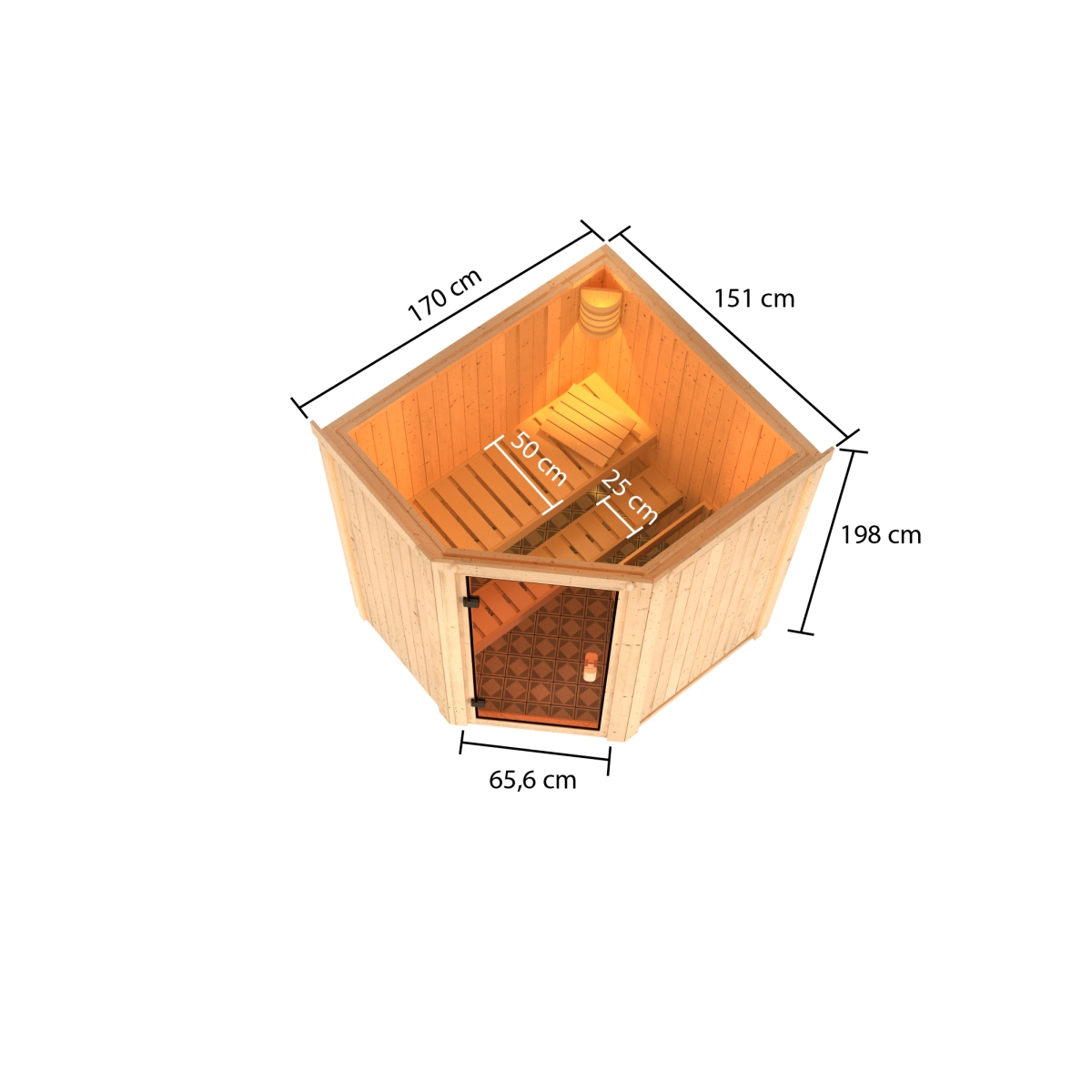 Karibu Sauna Faurin - 170 x 151 cm, 68 mm Systemsauna | Ofen 9 kW mit integr. Steuerung