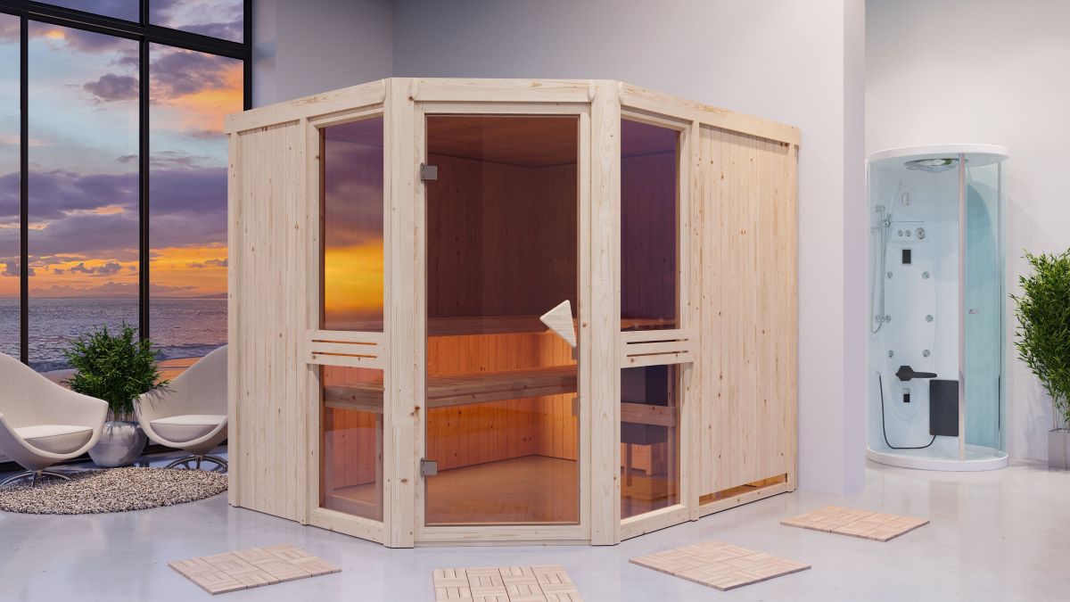 Karibu Sauna Amelia 3 - 231x196 cm, 68 mm Systemsauna | ohne Ofen