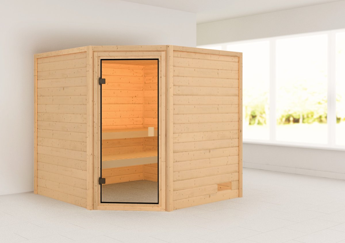 Karibu Sauna Tilda - 195 x 195 cm, 38 mm Massivholz-Niedrigsauna | ohne Ofen