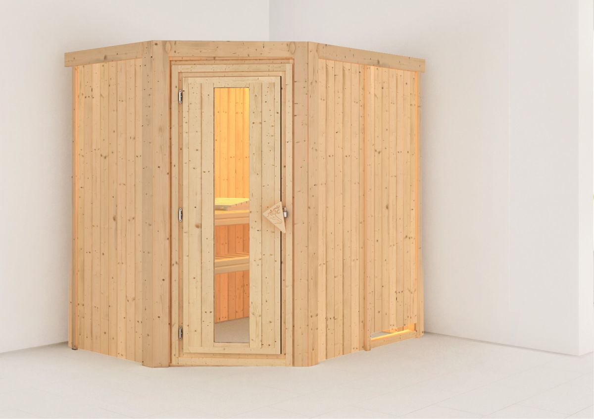 Karibu Sauna Carin 196x151 cm, 68 mm Systemsauna | Energiespartür | ohne Ofen