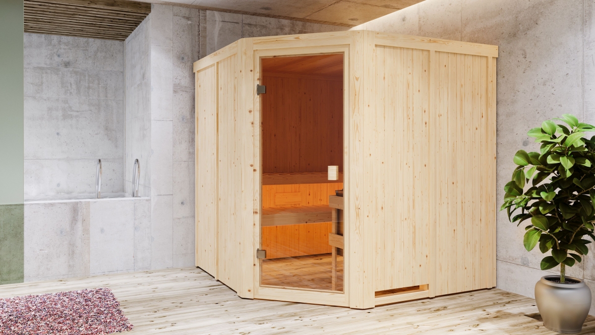 Karibu Sauna Kotka - 196 x 196 cm, 68 mm Systemsauna | ohne Ofen