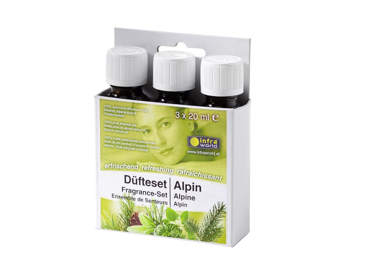 Sauna-Düfteset "Alpin", 3x 20 ml Duftöl Fichtennadel/Zirbe/Alpenkräuter, Infraworld