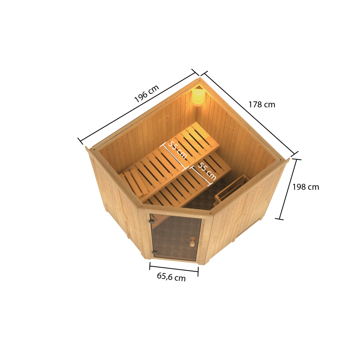 Karibu Sauna Bodo - 196 x 178 cm, 68 mm Systemsauna | ohne Ofen