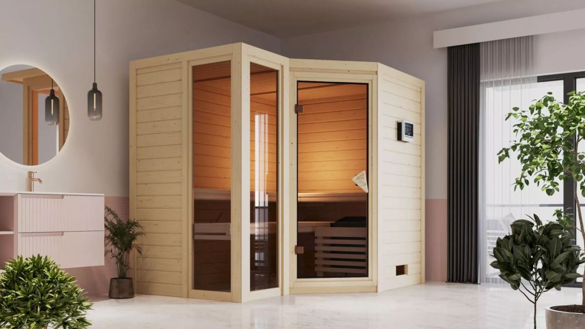 Karibu Sauna Amara - 236x184 cm, 38 mm Massivholzsauna | ohne Ofen