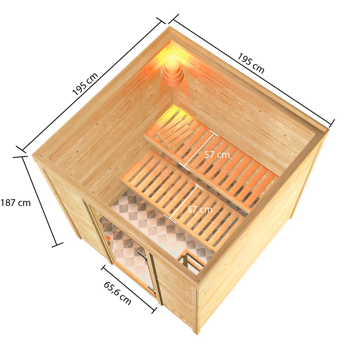 Karibu Sauna Jara - 195 x 195 cm, 38 mm Massivholz | ohne Ofen