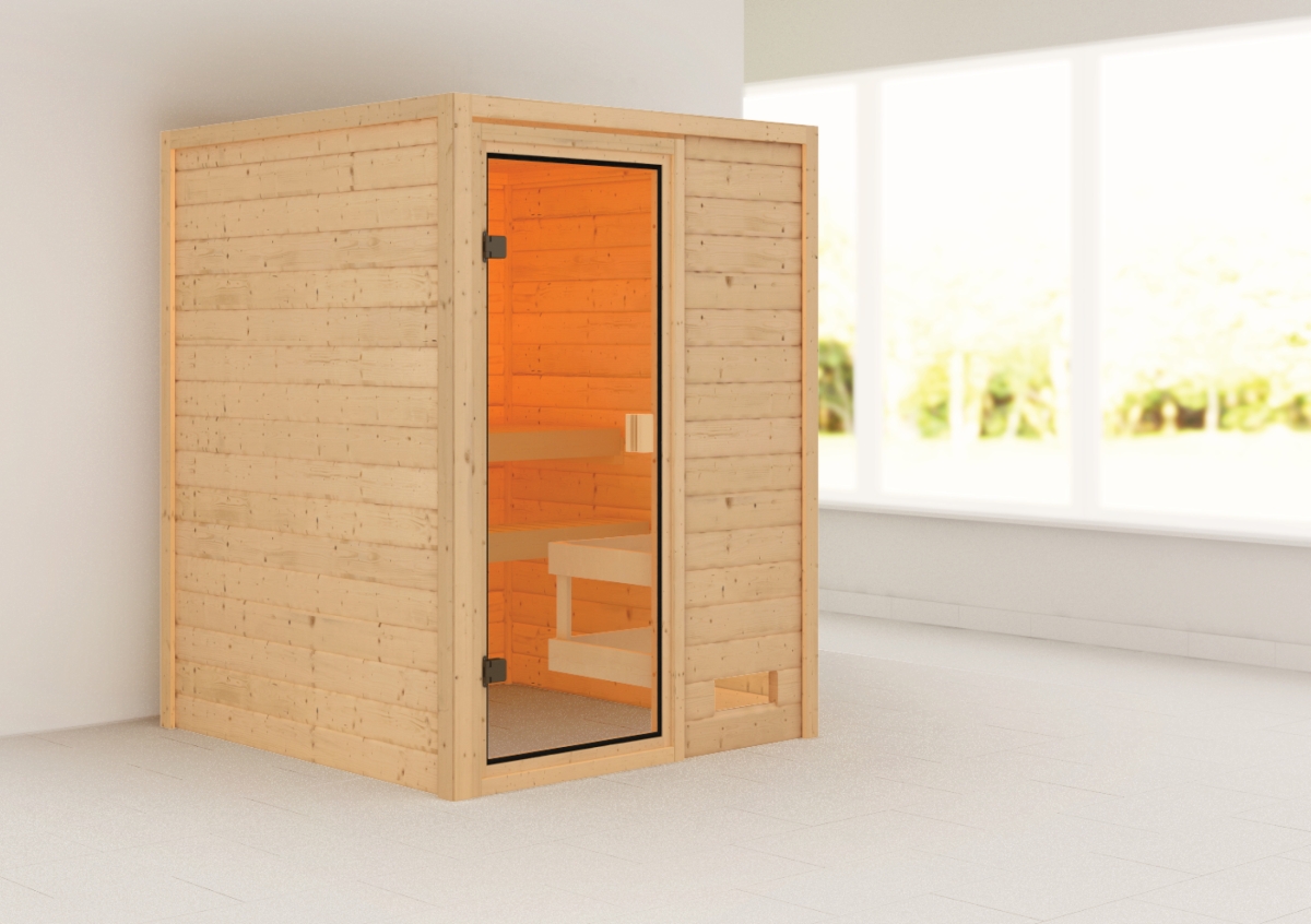 Karibu Sauna Sandra - 145 x 145 cm, 38 mm Niedrigsauna | ohne Ofen