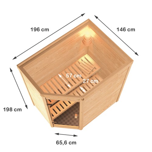 Karibu Sauna Svea - 196 x 146 cm, 38 mm Massivholz | Glastür graphit | ohne Ofen