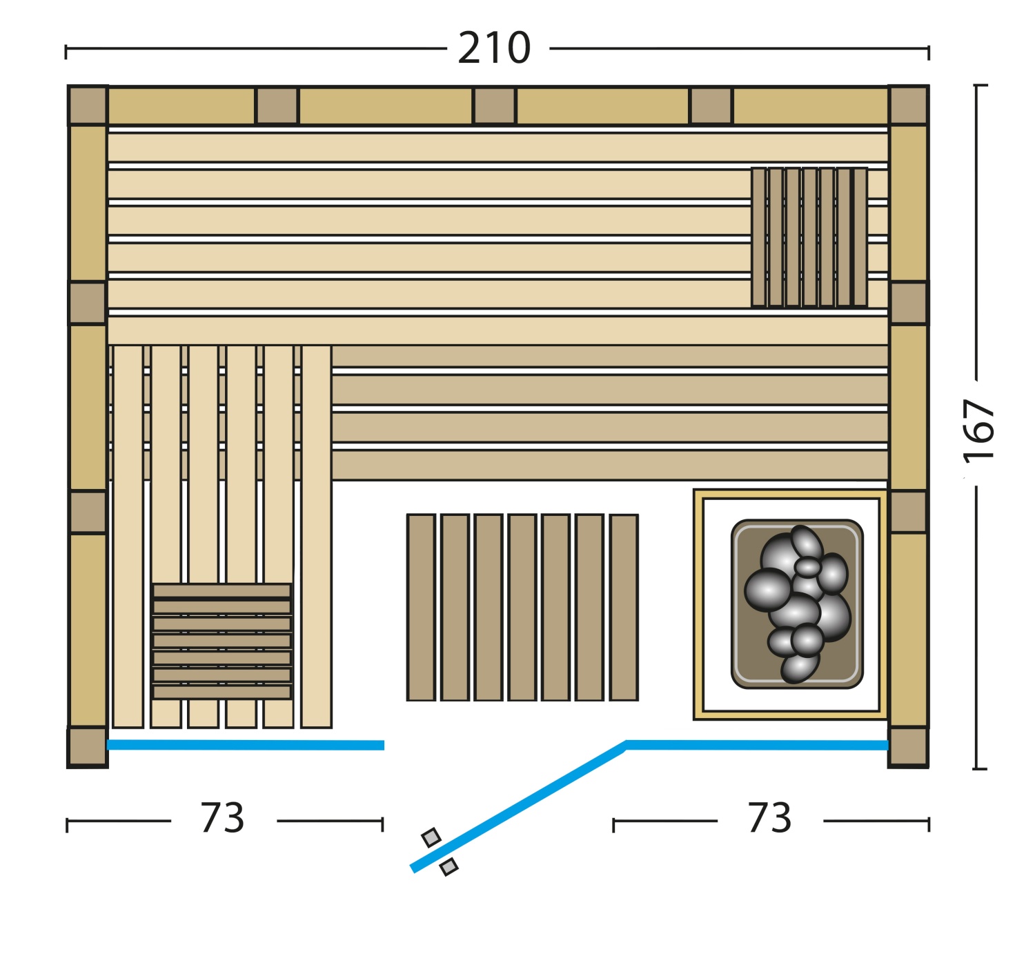 Infraworld Sauna Solido Glas 167 - 210x167 cm, 40 mm Massivholzsauna