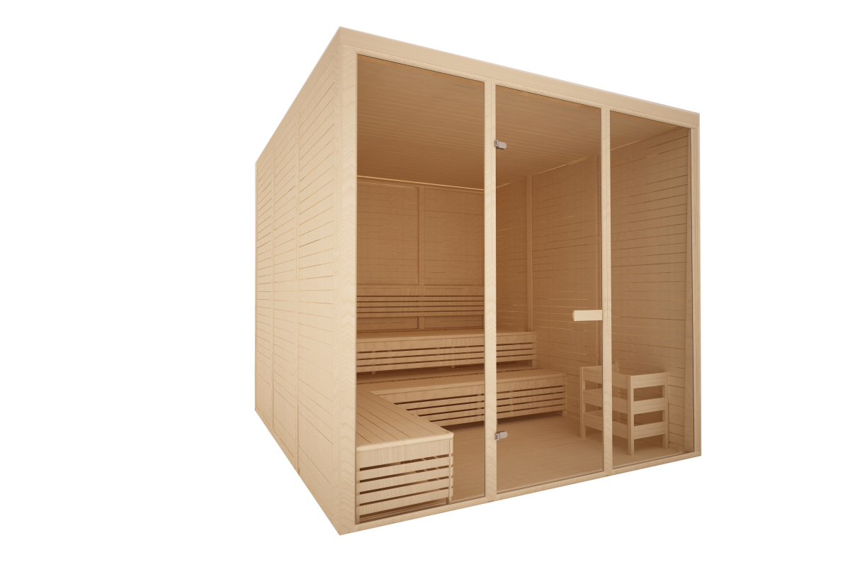 Elementsauna "Premium" 220x220 cm mit Glasfront, 78 mm Espe