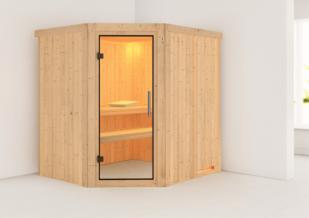 Karibu Sauna Siirin - 196x170 cm, 68 mm Systemsauna | Tür Klarglas | ohne Ofen