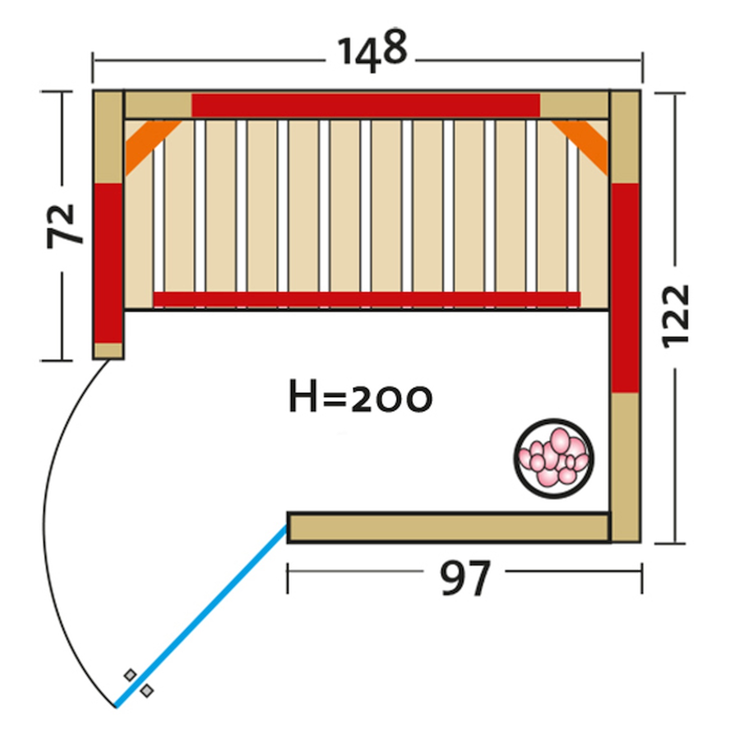 Infrarotkabine TrioSol Natura 148 Ecke links - 148x121 cm, Fichte-Vollholz