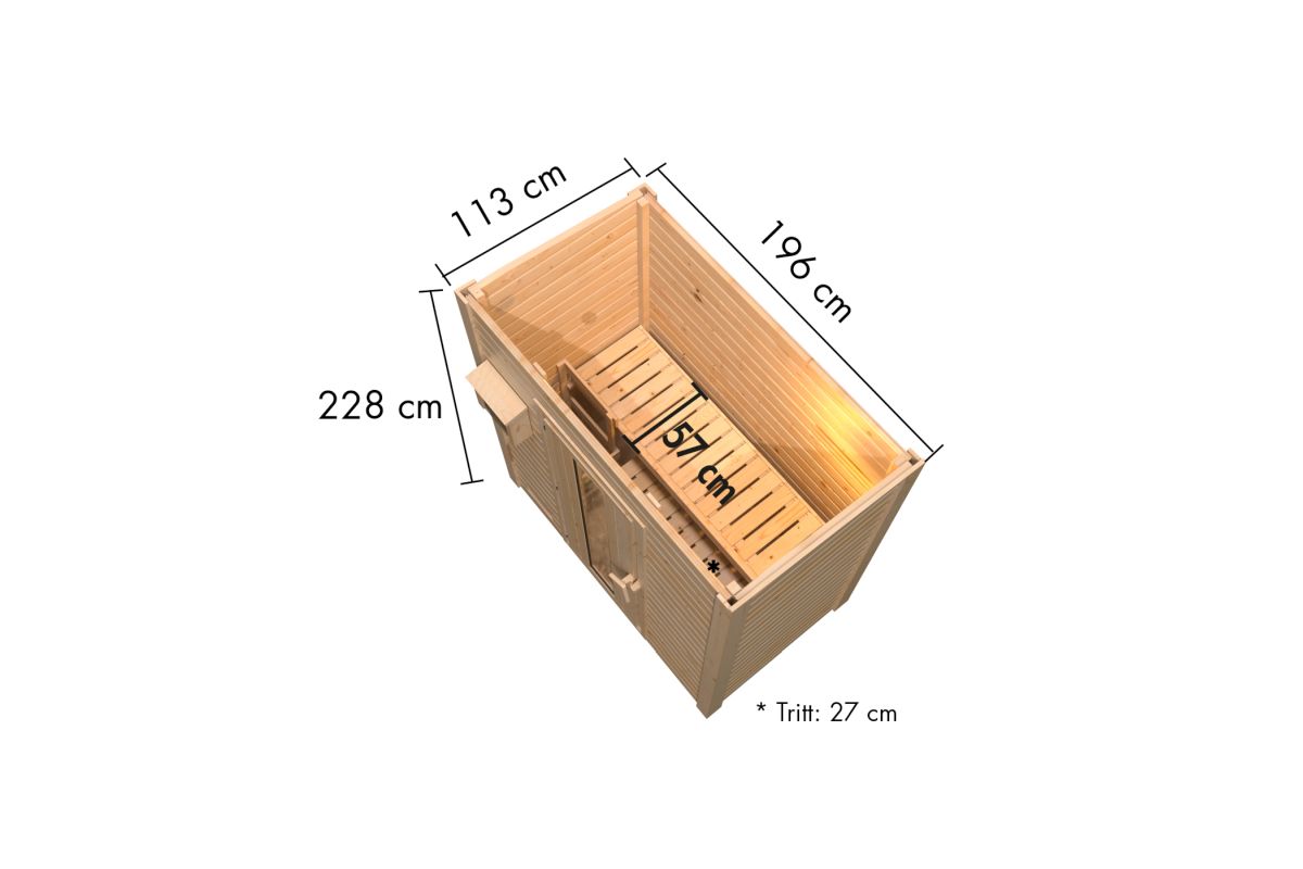 Karibu Saunahaus Hytti 0 -  196x113 cm, 38 mm naturbelassen | ohne Ofen