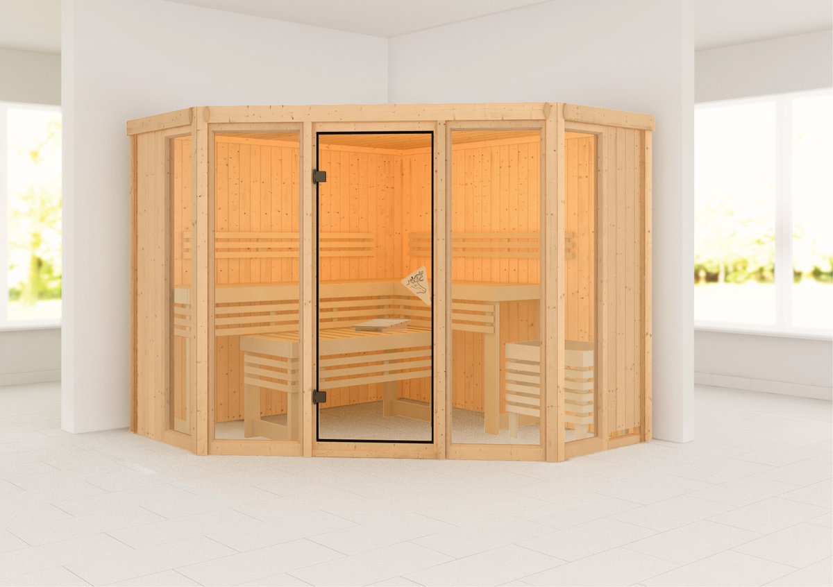 Karibu 5-Eck-Sauna Alcinda - 231x231 cm, 68 mm Systemsauna | ohne Ofen