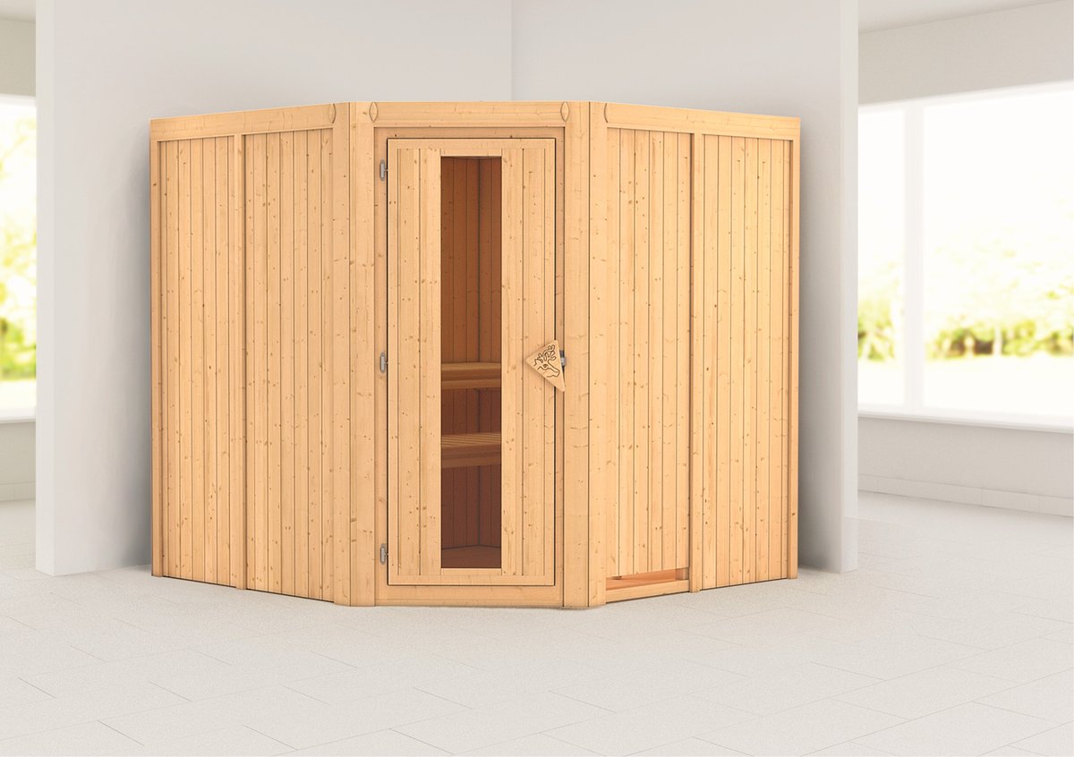 Karibu Sauna Jarin - 196x196 cm, 68 mm Systemsauna | Energiespartür | ohne Ofen