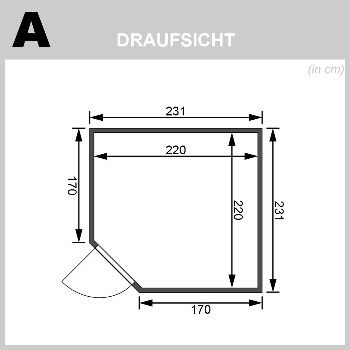 Karibu Sauna Leona - 231 x 231 cm, 38 mmMassivholzsauna | Glastür graphit | ohne Ofen