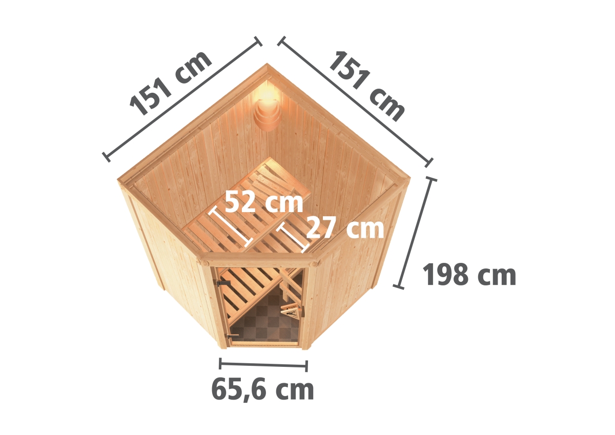 Karibu Plug & Play Sauna Nanja - 151x151 cm, 68 mm Systemsauna | Energiespartür | ohne Ofen