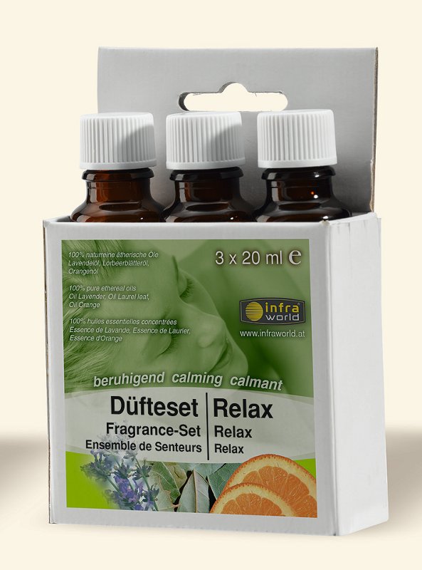 Sauna-Düfteset "Relax", 3x 20 ml Duftöl Lavendel/Lorbeer/Orange, Infraworld