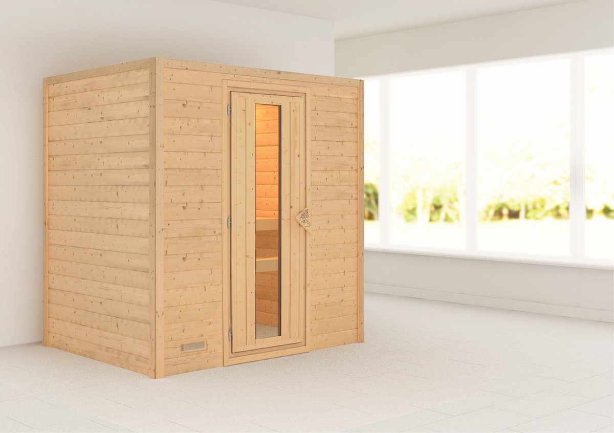 Karibu Sauna Sonja - 196 x 146 cm, 38 mm Massivholz | Energiespartür | ohne Ofen