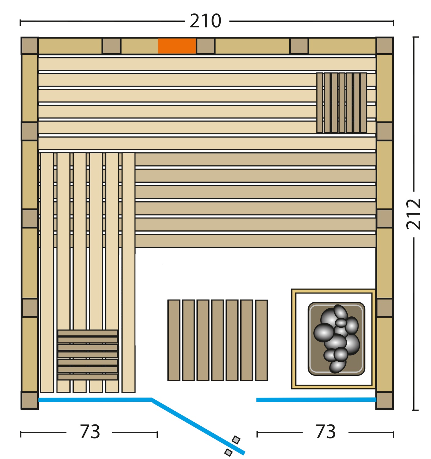 Kombisauna Solido Glas Complete - 210x212 cm, 40 mm Massivholzsauna mit Infrarot