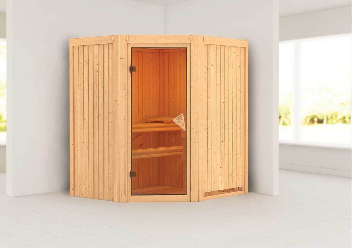 Karibu Plug & Play Sauna Tonja - 170x151 cm, 68 mm Systemsauna | Glastür bronziert|ohne Of